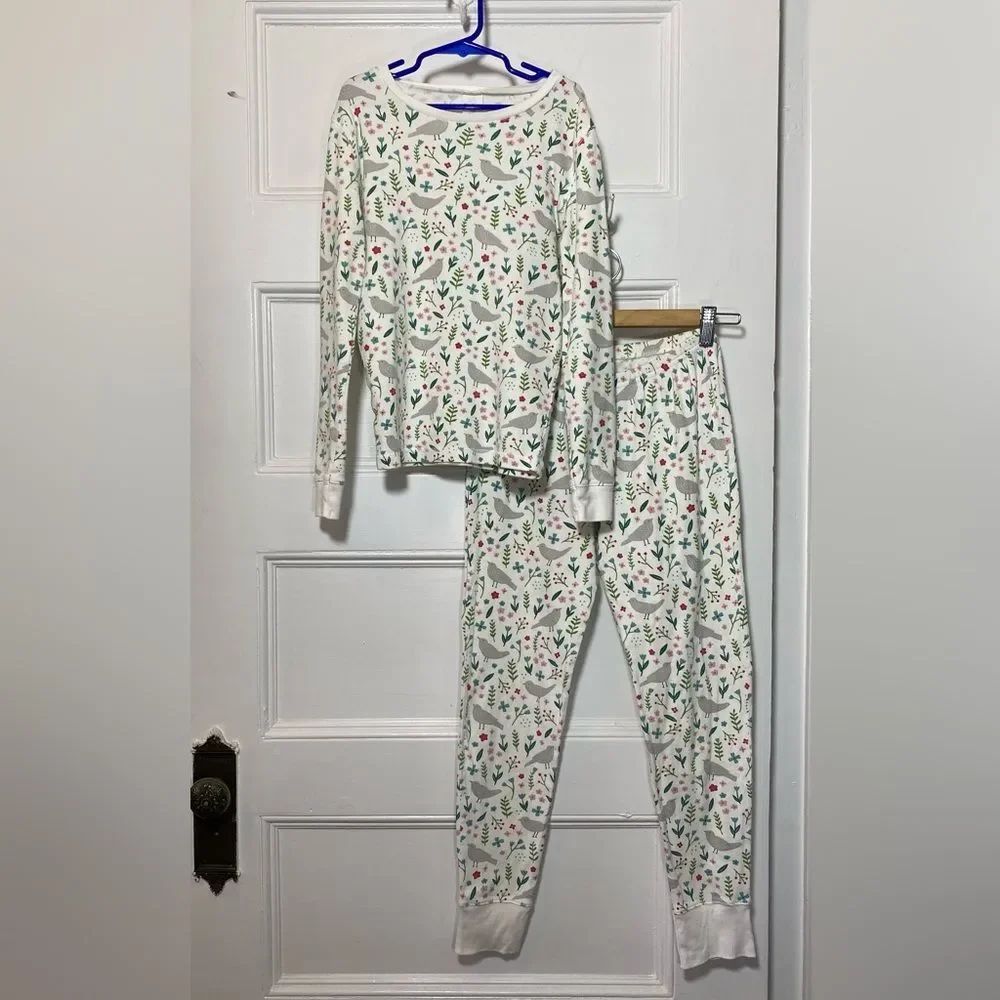MINI BODEN Kids Bird & Flowers Print Long Sleeve Pajama Sleepwear Lounge Set 11Y